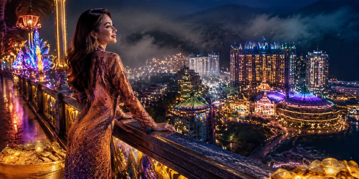 Suasana kasino premium bergaya batik di Genting Highlands Malaysia dengan pemandangan panorama